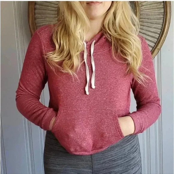 Forever 21 Burgundy Cropped Hooded Sweatshirt - Medium - Picture 9 of 9